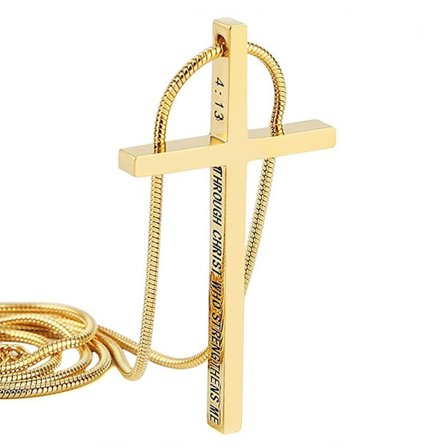 Philippians 4:13 Korshengende STYRKE Bibelvers Rustfritt Stål Halskjede