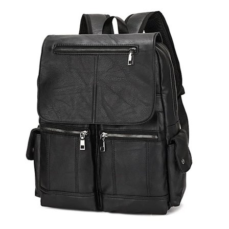 Svart vattentät ryggsäck i PU-läder (vegan)