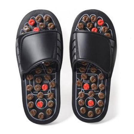 Akupressur fotmassasjesko med akupunkturpunktstimulering, massasjesko, refleksologisandaler, stressavlastende gave, 1 sett, svart