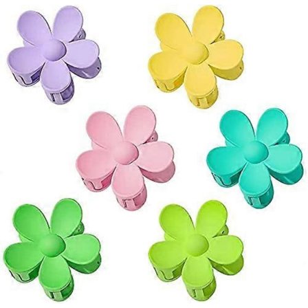 Sæt med 6 store akryl hårklemmer, farverige blomster hårklemmer, skridsikre søde hårklemmer til kvinder og piger - 6 farver