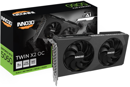 INNO3D GeForce RTX 5060 8GB Twin X2 OC V2, 3x DisplayPort 2.1b, 1x HDMI 2.1b, 550W