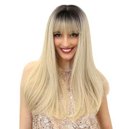 IC Gradient Vita Lang Hår Peruke med Pannelugg for Kvinner Naturlig Varmebestandig Syntetisk Peruke Cosplay Rett Hår