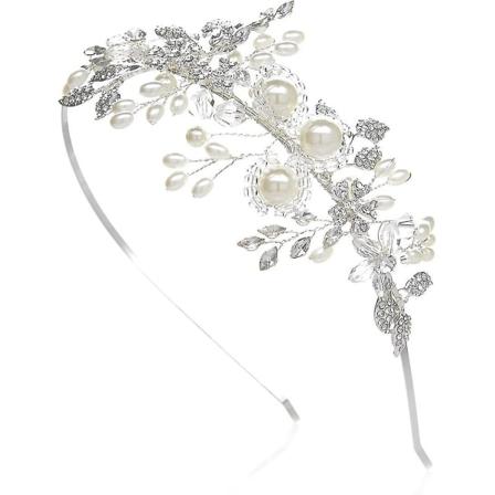 Käsintehty helmihääpanta naisille, hopeanhohtoinen kristallihiuspanta morsiamen pääkoriste, hiuskorut 1kpl valkoinen
