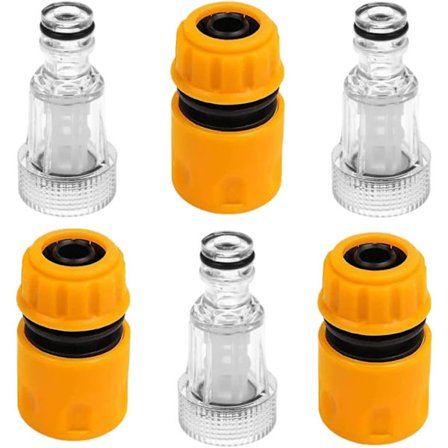 6-pak trykvaskeradaptere, 3/4 tomme plastik lynkoblingsslangefittings med indløbsfiltre - Universal til hane og maskinpistol