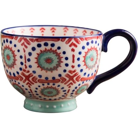 Chic Håndmalet Blomstermønster Stor Keramisk Kaffekrus Jumbo Krus Te Mælk Morgenmadskrus til Køkken Valentinsgaver 400 ml