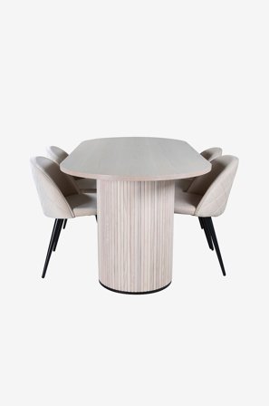 Venture Home - Matgrupp Bianca med 4 st matstolar Velvet Stitches - Vit - Matgrupp 4 personer - Från Homeroom