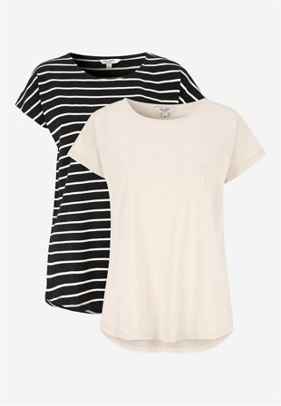 Cellbes of Sweden - Jerseytoppe med korte ærmer 2-pack i sort / beige / stribet + beige til damer i størrelse 42/44