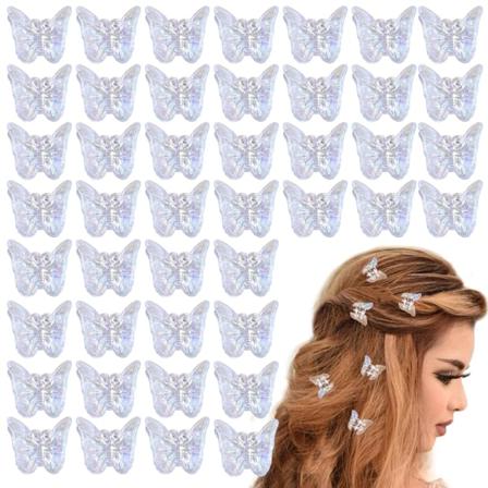 50 stk. Mini Butterfly Hårklemmer Sød Mini Hårklips Hårtilbehør til 90'er Piger og Kvinder Transparent Plastik Hårklemmer Klips Hår mini transparent-