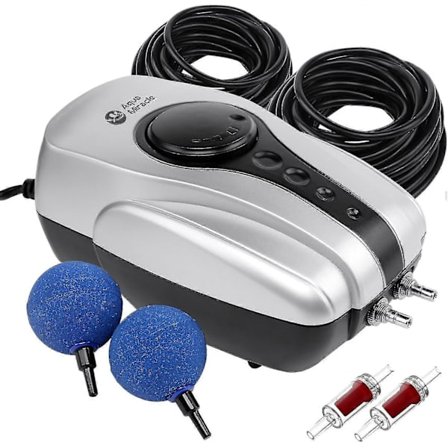 Allt-i-1 Dammluftpump Kit, 2-Uttag 4 W Luftare med 2 Stenar & 9 m Slang, Avisare för 3 800 L Koi-damm, Tyst 38 dB