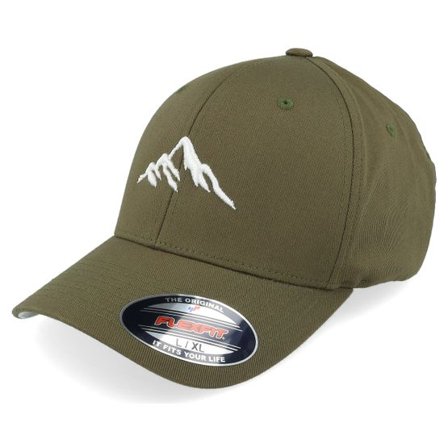 Wild Spirit - Grön flexfit Keps - Mountain 3d White/Olive Flexfit @ Hatstore