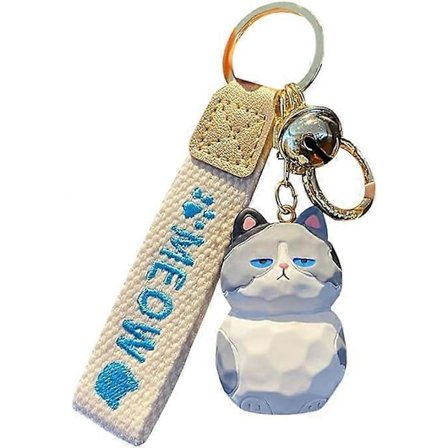 Sød Kawaii Forskellig Stilling Træ Udskæring Føler Heldige Kat Killing Nøglering Nøglekæde Nøglering - Grå/stående