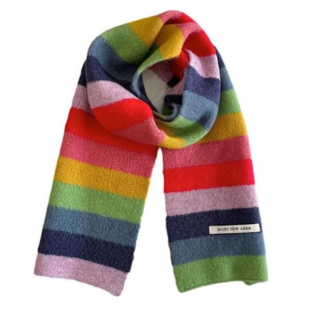 Rainbow Stripes Mohair Scarf för män & kvinnor - Varm färg Block Ull Kort Scarf för vintern