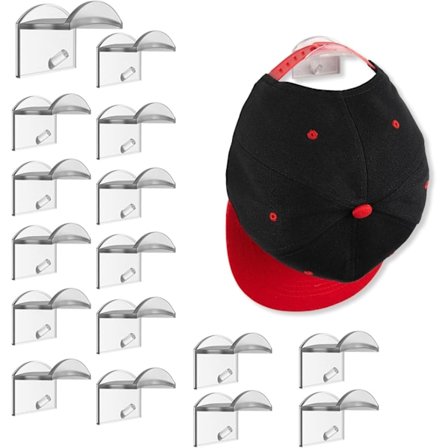 Selvklebende Hattkroker for Vegg, 16-pakning Hatthenger Organizer for Baseballcaps (Transparent)