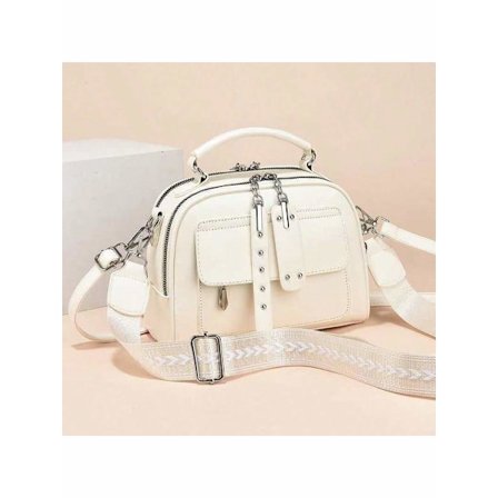 Crossbody tasker til kvinder Læder skuldertasker Små crossbody tasker til damer med bred rem - Hvid