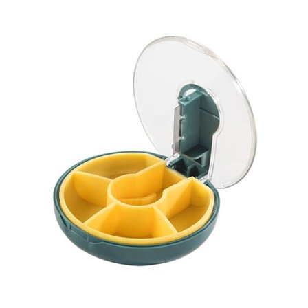 Mørkegrønn gul pilleboks liten rund pilleboks bærbar reiseoppbevaringsboks rund pilleboks forseglet plastpilleboks