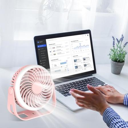 360° rotera Mini USB (rosa) bärbar tyst fläkt med krok 1800mAh