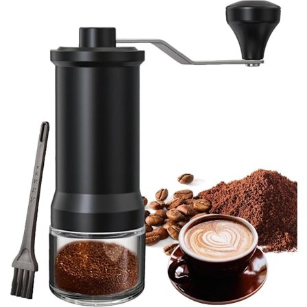Kaffekværn, Manuel, Til fin/grov formaling, Kaffebønnekværn, Med rengøringsbørste, Velegnet til familier, rejser, camping