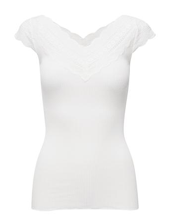 Silk T-Shirt Regular Ss W/Wide Lace White Rosemunde