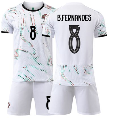 25-26 Portugal bortaställ vit fotbollsuniform set Nr. 7 Ronaldo Nr. 10 B Silva tröja 8 B Fee 11 Phillips Portugal borta nummer 8