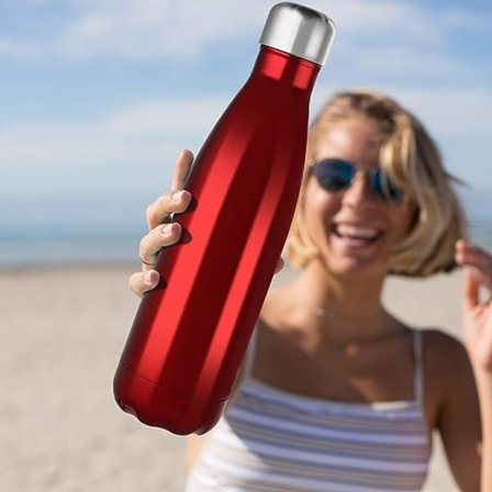 (Rød) 1L rustfritt stål vannflaske, dobbeltvegget vakuumisolerte metall vannflaske, 12 timer varm drikke, 24 timer kald drikkeflaske