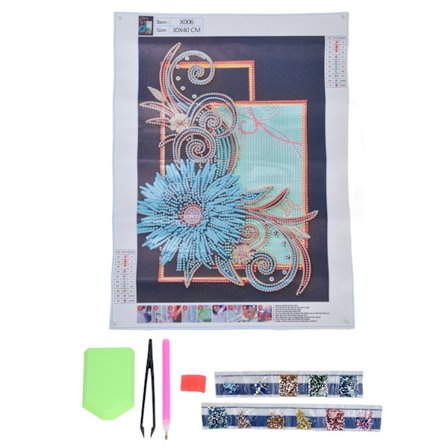 Rhinestone-maalaus, suuri sininen kukkamuoto, 5D HD, pitkä varsi, säilytystila, DIY-timanttimaalaus