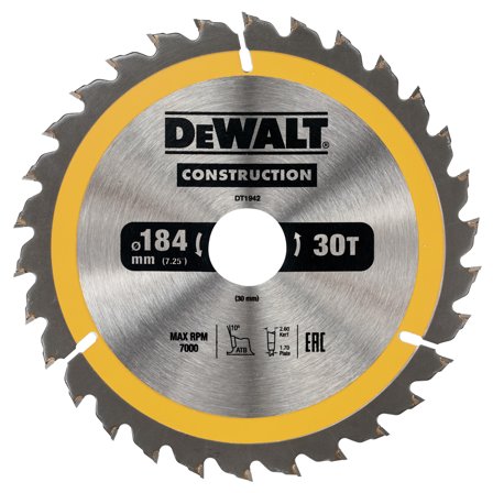 Dewalt DT1942-QZ Sirkelsagklinge 184 x 30 mm, 30T, Maskintilbehør & forbruk
