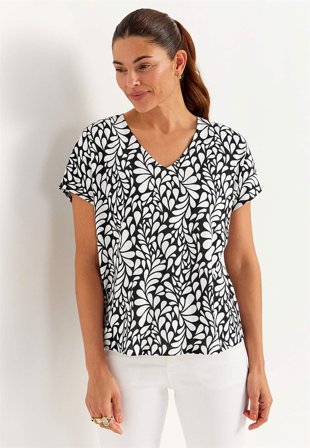 Cellbes of Sweden - Jerseytop med korte ærmer i sort / mønstret til damer i størrelse 34/36