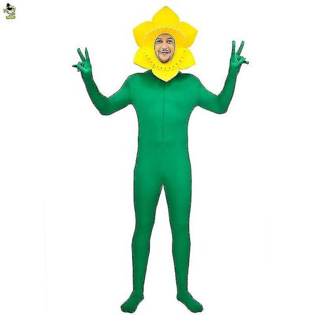 Solsikke Kostume Voksen Mænd Fancy Dress Med Gul Og Grøn Blomst Kostume Jumpsuit Sjov Rolle Pl