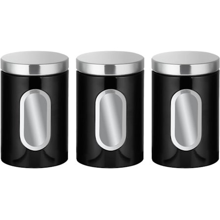 3 stk. Køkkenbeholdere - Velegnet til Sukker, Te, Kaffe osv. - Multi-Madopbevaringsglas - Sort