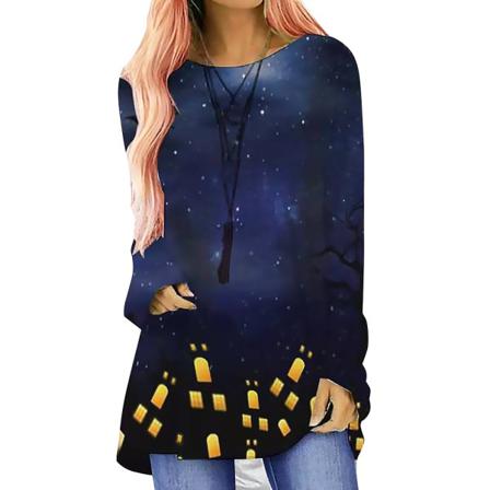 Dam Fancy Långärmad Lös T-shirt Pullover Blus Tee Tops