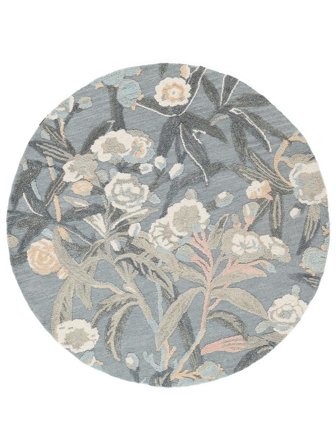 Floral Florastic Blue/Multicolor Round Small Oeko-Tex Rug