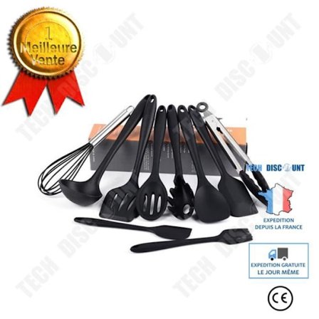 Köksredskap - TECH DISCOUNT - 10-delseskit - Svart silikon - Spatel, Sked, Slev
