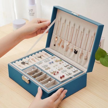 Naisten korurasia (vihreä), matkalukittava nahkainen korurasia