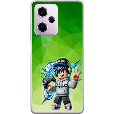 Kompatibelt Mobildeksel til Xiaomi Redmi Note 12 Pro Roblox-inspirert gamerfigur med headset, håndkontroll og energiske effekter mot grønn bakgrunn