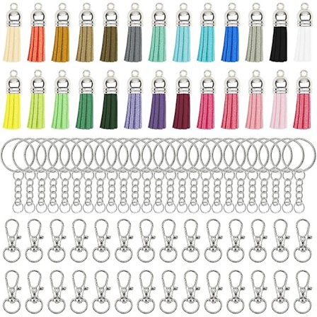 150 smycken i rostfritt stål med 50 nyckelkrokar, 50 nyckelringar och 50 tofsar