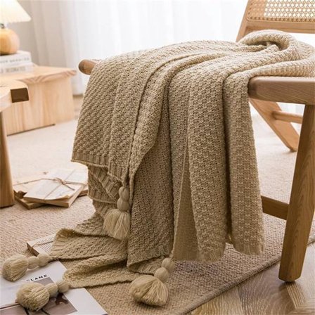 Chunky kabelstrikket tæppe 110x150 cm letvægts rustikt dekorativt plaid til sofa og seng bondegårdsstil hyggeligt tæppe til kvinder og mænd beige