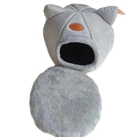 Kissankori - Liukumaton kori - Pehmeä ja lämmin - Irrotettava - Kokoontaitettava - Osittain suljettu lämmin pehmokori - Harmaa