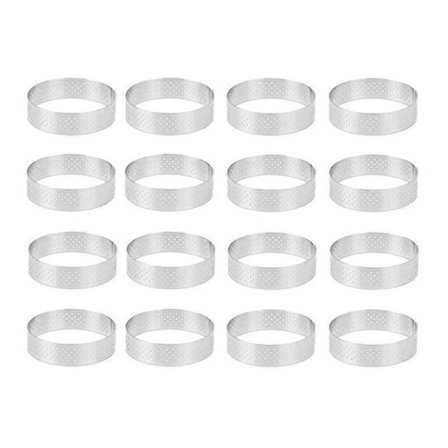 16 stk. 8 cm terteformer i rustfritt stål, fransk dessertmousse, fruktpaiform, tertering, quiche kakeform