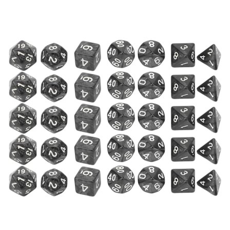 35 stk. Plast Terning Sett Perlemønster Hvite Tall Polyedriske Terninger for Spill Skrivebord Undervisning Svart