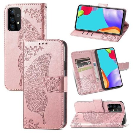 Samsung A52 / A52s 4G / 5G pung etui PU læder 4-LOMMES Motiv Sommerfugl