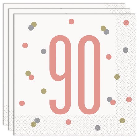 90 års Servietter Hvit & Rosa