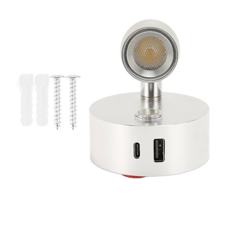 Läslampa för husbil med USB Typ C-port Blå Nattljus 3-färgsbländande Båtläslampa Polerad yta Touch Switch DC12‐24V Silver