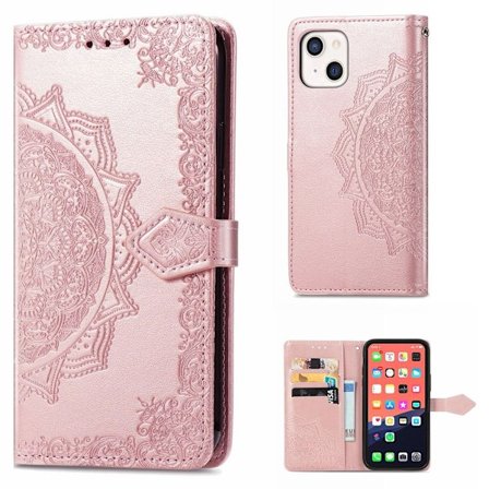 Mandala iPhone 13 Läppäkotelo - Ruusukulta