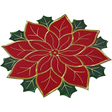 Julebordsdækkeservietter, Røde Julestjerne Broderede Borddækkeservietter, 40 cm Runde Julebroderede Borddækkeservietter, Juleblomstformet 