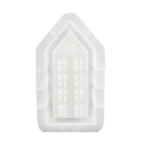 Hus Ljusstake Silikonform DIY Handgjorda Fönsterhus Gips Betong Harts Ljusstake Cra