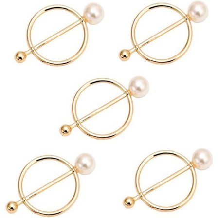 5 cirkelformede tørklæde-ringe i zinklegering med perle, perle-ring tørklæde-clips