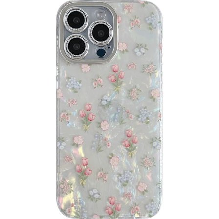 (Vit) Söta Tulpanblommor Rosett Skalmönster Telefonfodral Kompatibelt med iPhone 12 Fodral