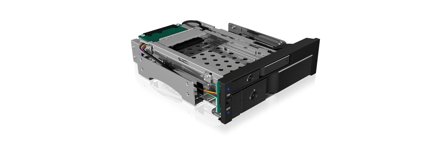 ICY BOX mobiles Speicher-Rack IB-173SSK Dieser Wechselrahmen für je eine 2,5" und eine 3,5" Festplatte passt perfekt in einen 5,25" Einbauschacht und