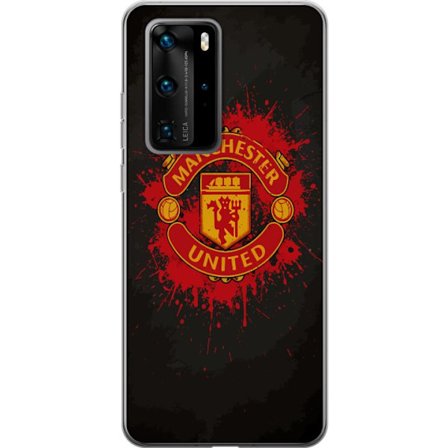 Kompatibelt Mobildeksel til Huawei Huawei P40 Pro Manchester United logo i rød og gul farge med røff sportslig bakgrunn