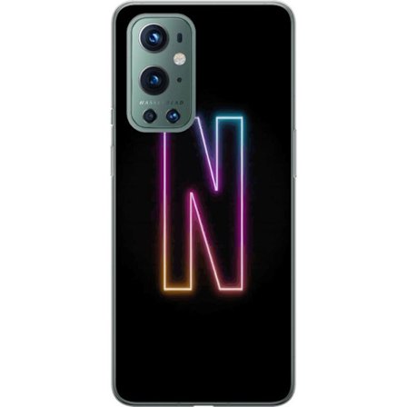 Kompatibelt Mobildeksel til OnePlus OnePlus 9 Pro Minimalistisk neonbokstav N i fargeskiftende lys mot svart bakgrunn